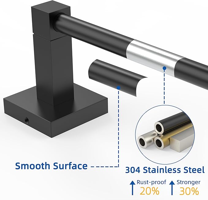 RUACQ Towel Bar 18inch, Towel Racks for Bathroom, 304 Stainless Steel Towel Holder Wall Mounted, Heavy Duty Bathroom Decor Towel Rod (Matte Black)