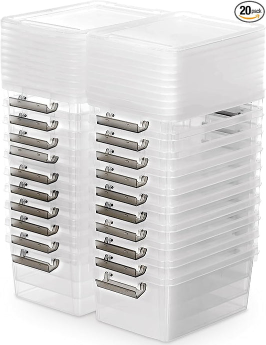 Citylife 1.3 QT 20 Packs Small Storage Bins Plastic Storage Container Stackable Box with Lids for Organizing, Clear White-NeatNest
