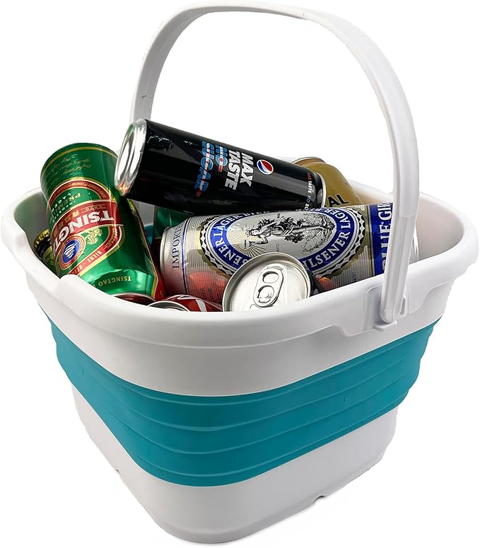 SAMMART 9.5L (2.5 gallon) Collapsible Rectangular Handy Bucket (Ceramic Blue/Pale Purple(Set of 2))-NeatNest