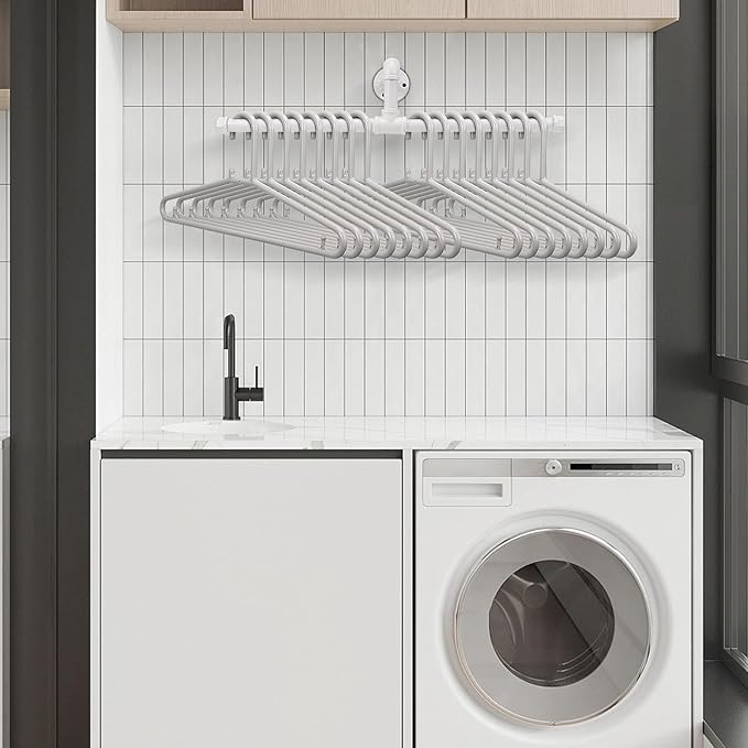 Industrial Pipe Clothes Rack Floating DIY Wall Mounted, Heavy Duty Rustic Vintage Clothing Rod, Metal Garment Bar Space-Saving Hanging for Bedroom, Bathroom and Laundry Room (White)-NeatNest