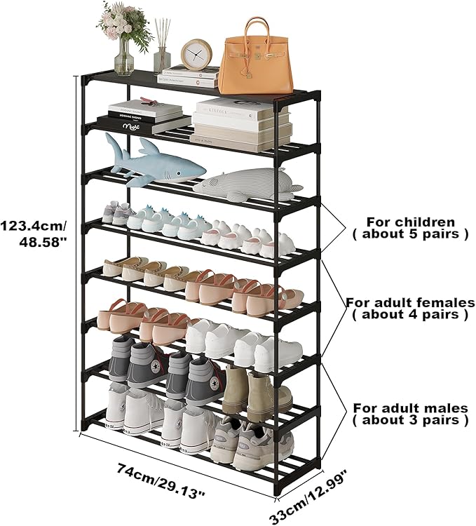 Calmootey 8-Tier Shoe Rack, Tall Large Capacity 40 Pairs Shoes Storage Organizer, Stackable Wide Shoe Shelf for Entryway, Hallway, Black-NeatNest