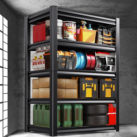5-Tier Metal Garage Shelving, Heavy Duty Shelving 3500LBS Adjustable Garage Shelves,Utility Rack Large Industrial Shelves for Basement, Warehouse, Easy Assembly, Black 81.1''H x 45.7''W x 19.7''D