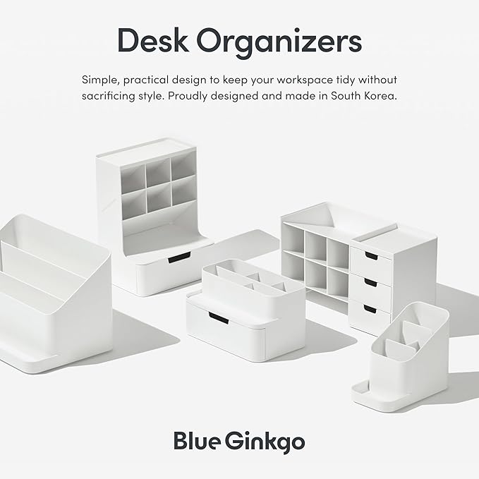BLUE GINKGO Portable Desk Organizer – Compact 3 Compartment, Half-drawer Storage – Pen Holder, Stationery Desktop Organizer for Office, Makeup, Crafts (Made in Korea, White)-NeatNest