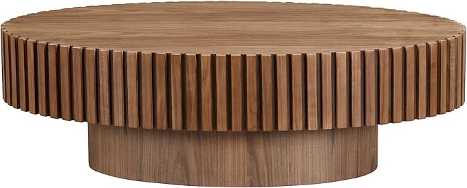 Kevinplus Walnut Oval Coffee Table - Modern Wood Coffee Table for Living Room, Contemporary Circle Fluted Drum Design, Easy Assembly (43.7'' x 24.8'' x 13.38'')