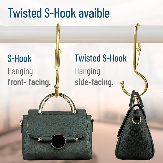 10-Pack Metal S Hooks for Hanging – Heavy-Duty S-Shaped Hook with Safety Buckle – Fits Bars up to 0.8 In – Anti-Drop S-Hooks for Kitchen, Bathroom, Closet & Pot Racks – Gold (Medium)-NeatNest