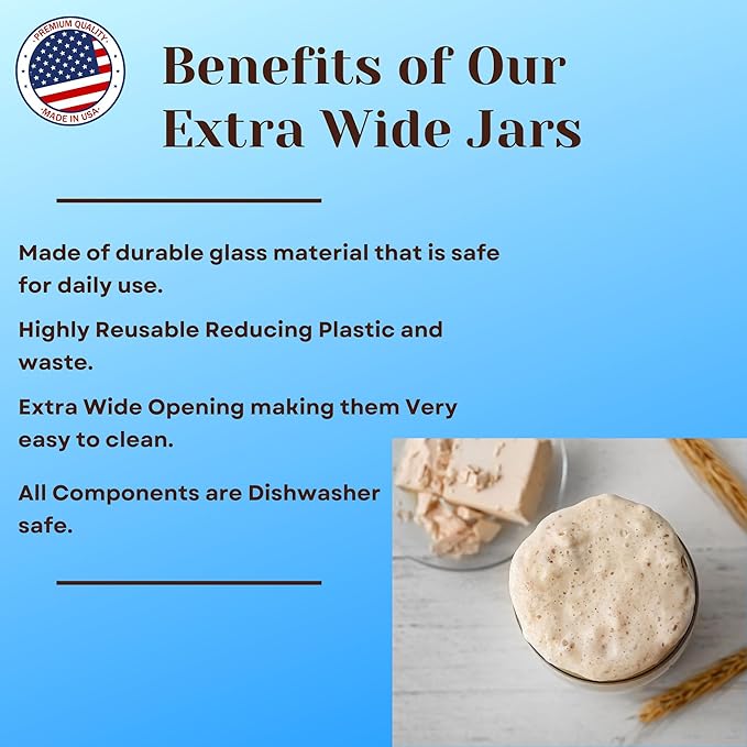 JARMING COLLECTIONS Mason Jars 16 oz Glass Extra Wide Mouth Pint Storage Jars with Lids - BPA Free Plastic Storage Lids - Made in USA - Pint Glass Jars 16 oz with White Lids