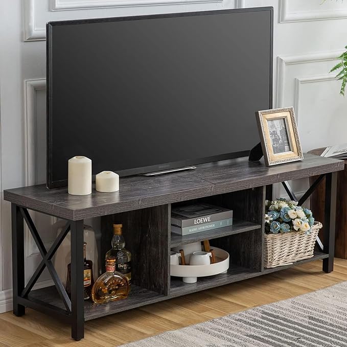 GAZHOME TV Stand for TV up to 65 Inches, TV Cabinet with Open Storage, TV Console Unit with Shelving for Living Room, Entertainment Room, Gray-NeatNest