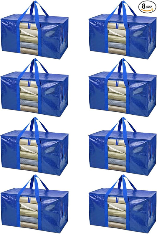 BALEINE 8-Pack Oversized Moving Bags with Reinforced Handles, Heavy-Duty Storage Tote Moving Supplies for Packaging, Camping (Blue w/Window, 8-Pack)-NeatNest