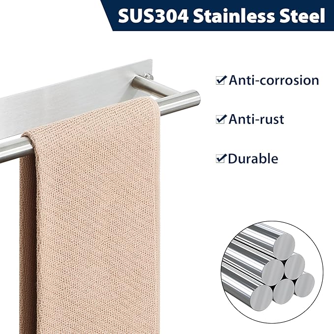 Alise Bath Towel Bars, 12 Inch Towel Hanger Towel Racks for Bathroom, SUS304 Stainless Steel Hand Towel Holder, Wall Mount with Self-Adhesive or Drilling, Nickel