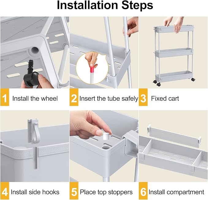 SPACELEAD Slim Storage Cart 4 Tier,Bathroom Organizer Rolling Utility,Mobile Shelving Unit Slide Out for Office, Kitchen, Laundry Room & Narrow Places,Gray-NeatNest