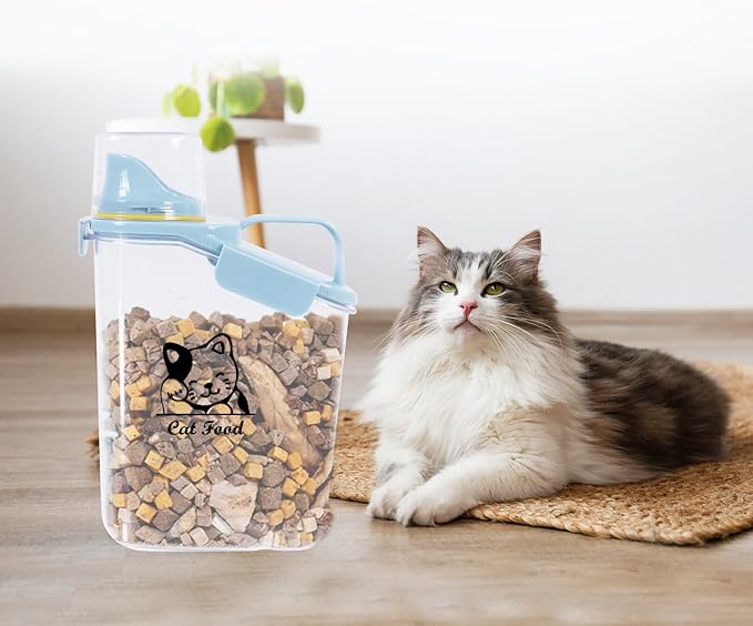 Airtight Dog & Cat Food Container - Measuring Cup/Pour Spout - Portable, Transparent - Blue-NeatNest