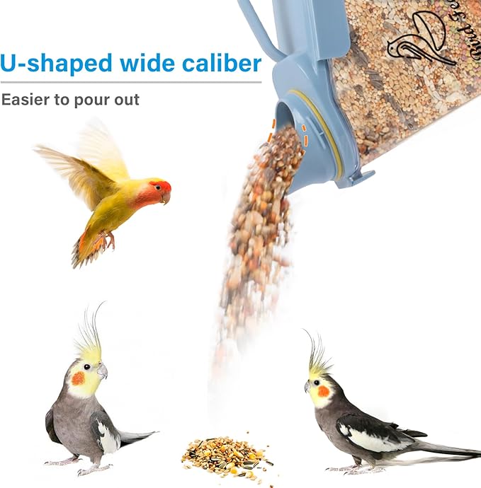Bird Seed Storage Container,2.8L Airtight Bird Food Container with Handle and Measuring Cup,Portable Pet Food Container for Wild Bird Sunflower Seed-BPA Free Transparent/Blue-NeatNest