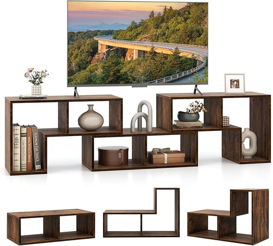 Giantex Free-Combination TV Stand for Bedroom - Entertainment Center for 50 55 60 65 Inch TV, 3-Piece Media Console Table with Storage Cubes, Deformable Open Storage Bookcase Shelf (Brown)-NeatNest