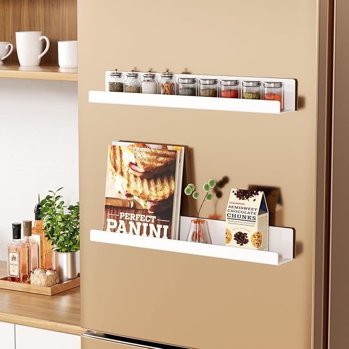 Carmanon Magnetic Book Shelf for Whiteboard, Reusable Acrylic Book Display Shelf with Strong Adsorption Capacity, Magnetic Book Holder for Classroom Refrigerator Office Teacher Kids, White-NeatNest