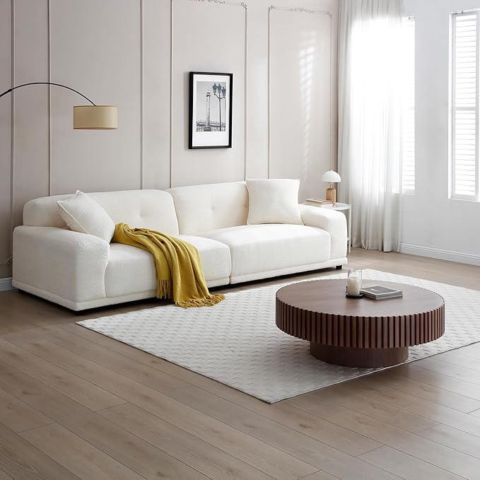 kevinplus 39.37'' Walnut Round Coffee Table for Living Room, Modern Wood Contemporary Circle Fluted Drum Style, Easy Assembly, Walnut (ø39.37'' x 13.42'')