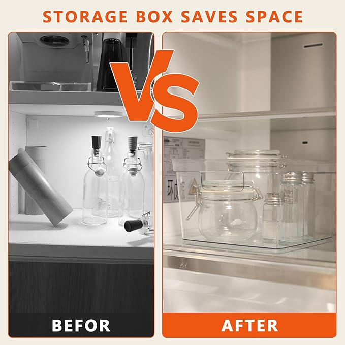 MOONEDGE Cube Storage Organizers Bins – Clear PET Storage Containers with Handles, Stackable Pantry & Closet Organizers for Kitchen, Bathroom, Laundry Room & Under-Sink Storage (6 Pack)-NeatNest