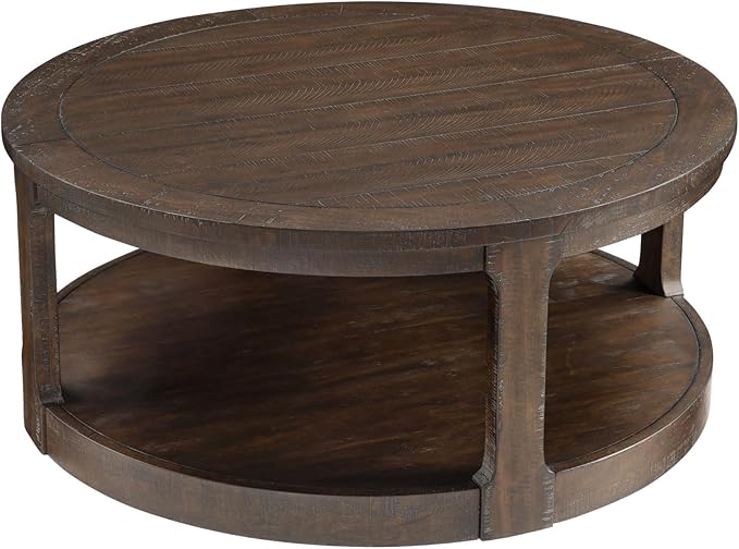 kevinplus 40'' Round Wood Coffee Table Circle Coffee Table with 4 Wheel for Living Room, Modern Retro Farmhouse Style, Easy Assembly, Dark Brown(ø40'' x 17.52'')