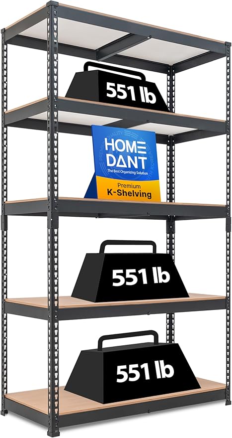 HOMEDANT 5-Tier Laminated Boltless Heavy Duty Metal Shelving Unit Adjustable Garage Storage Utility Rack Shelves Organization Multipurpose Shelf Warehouse Industrial 39.8" W x 18.2" D x 71.3" H 1Pack-NeatNest