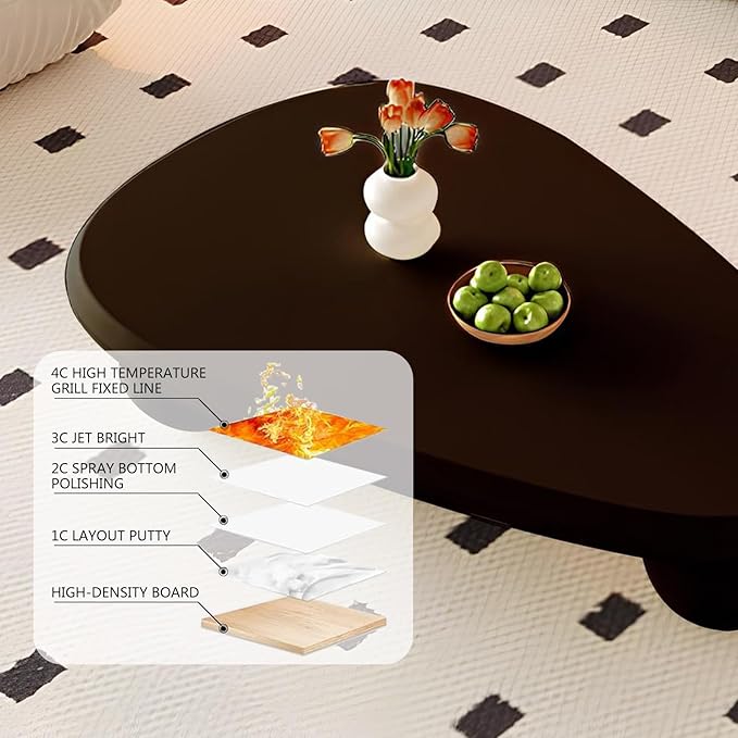 Irregular Coffee Table for Living Room Cloud Coffee Table Oval Coffee Table with 3 Spherical Legs Cute Modern Center Table Indoor Tea Table for Home Decor,Water Drop b Black 39.4"
