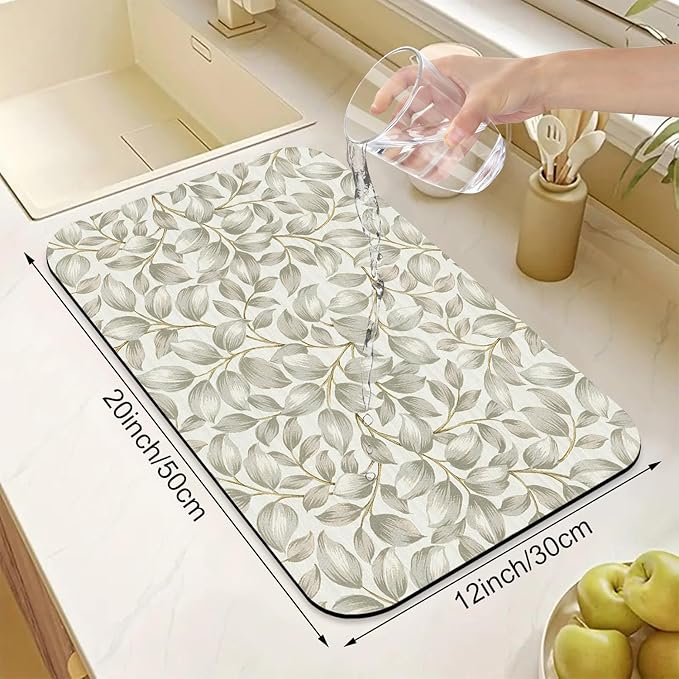 Classic Popular Flower Dish Drying Mats for Kitchen Counter Absorbent Fast Dry Dish Drainer Rack Mats for Dishes Utensils Pot and Pan, Kitchen Accessories 20"x12"-NeatNest
