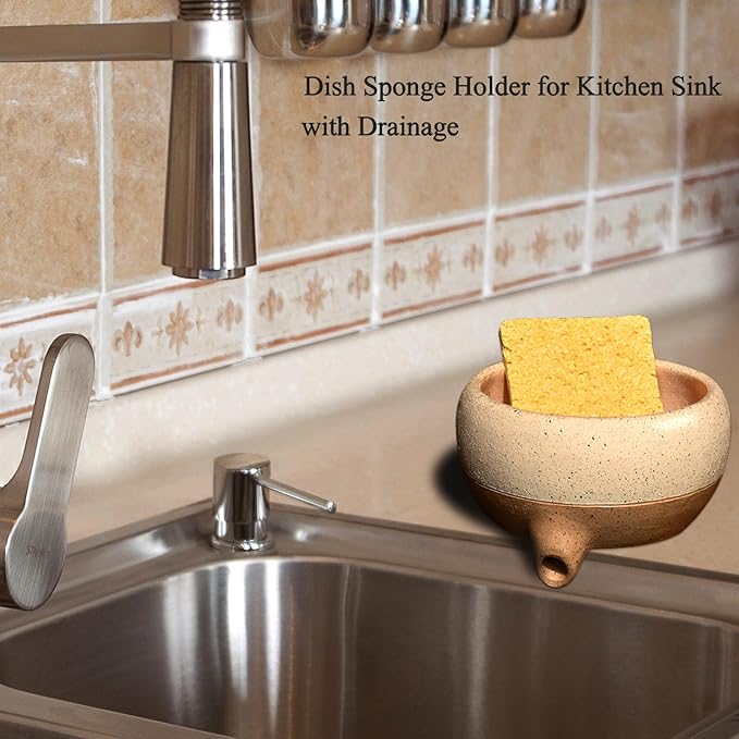Soap Dish with Drain and Self-Draining Sponge Holder for Sink, Shower, Bathroom, and Kitchen - Rustic Resin Soap Saver and Organizer, Keep Dry and Easy Cleaning Design