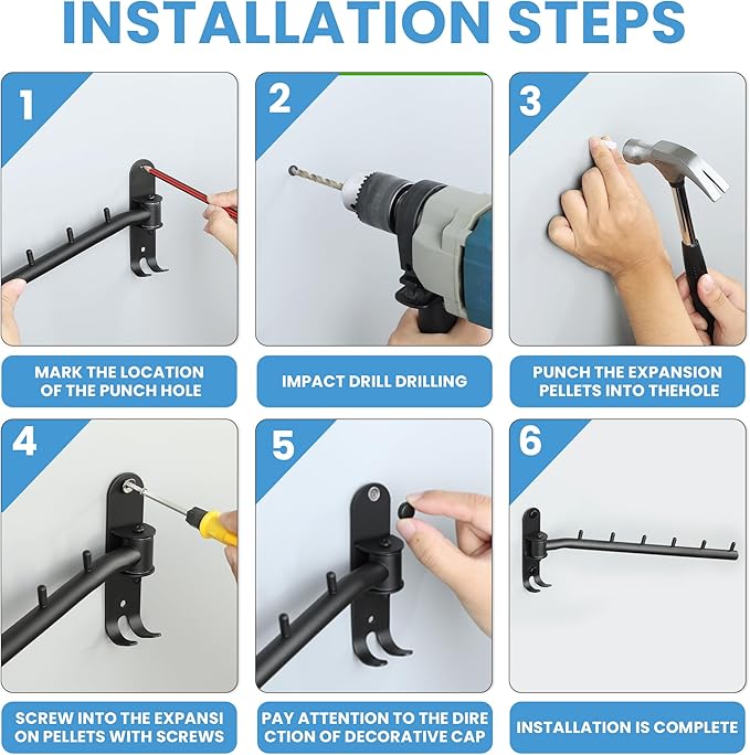 Clothing Racks for Hanging Clothes, Garment Racks Wall Mounted Clothes Bar-Hanger Holder Hooks Heavy Duty Folding Drying Rack Space Saving Clothing Hanging System Closet Storage Organizer-NeatNest