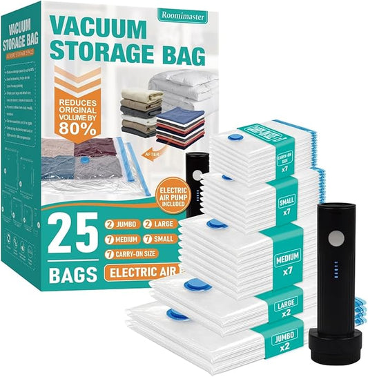 Vacuum Storage Bags with Electric Pump, 25 Pack Space Saver Bags Vacuum Seal Bags with Pump, Vacuum Sealer Bags for Clothes, Comforters, Blankets, Bedding-NeatNest