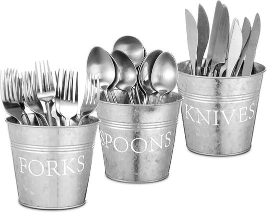 Honeydak 3 Pcs Farmhouse Silverware Holder Countertop Metal Cooking Utensil Caddy Fork Knife and Spoon Cutlery Organizers for Kitchen Counter, Cabinet, Drawer or Pantry-NeatNest