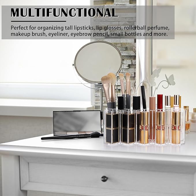ELLDOO Rollerball Perfume Organizer, 14 Spaces Clear Acrylic Perfume Storage Holder Beauty Scent Holder, Stackable Makeup Lipgloss Lipstick Display Case Lip Gloss Storage Stand-NeatNest