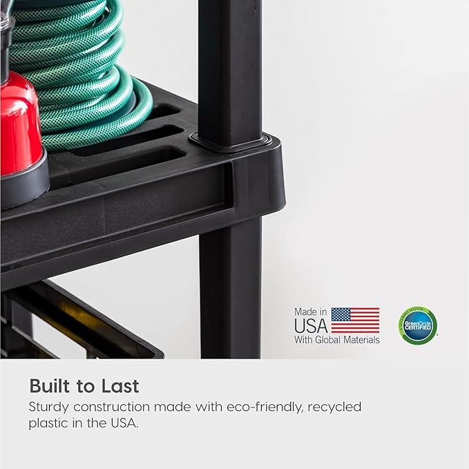 IRIS USA 5-Shelf Light Duty Plastic Storage Shelves, 250lb Capacity, 64"H x 24"W x 12"D, Medium Modular Shelving Unit Storage Organizer for Bathroom, Laundry, Garage & Home, Storage Rack - Black