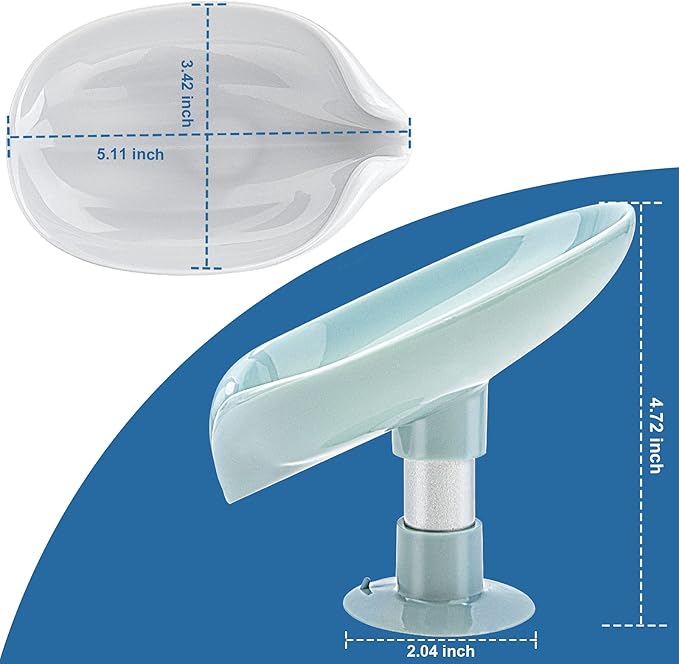 2Pack Soap Holder Leaf-Shape - Self Draining Soap Dish Holder, Not Punched Easy Clean Bar Soap Holder, with Suction Cup Soap Dish Suitable for Shower, Bathroom, Kitchen Sink (Grey + Green)-NeatNest