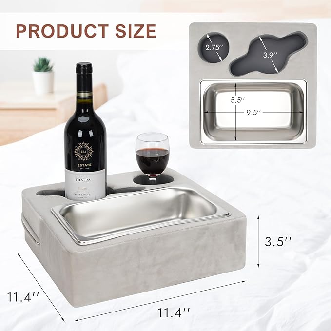 Couch Cup Holder, Couch Caddy, Couch Drink Holder, Bed Cup Tray, Sofa Cup Holder Remotes Holder for Cups, Headphones, Snacks and Phones, Use it on Car, Pack, Beach, RV, and More(Silvergrey)-NeatNest
