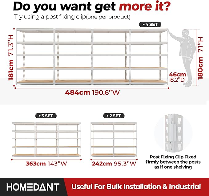 HOMEDANT White 5 Tier Laminated Boltless Heavy Duty Garage Storage Adjustable Wide Size Metal Shelving Unit Utility Rack Shelves Organization Shelf Shed Warehouse 47.7" W x 18.2" D x 71.3" H 3Pack-NeatNest