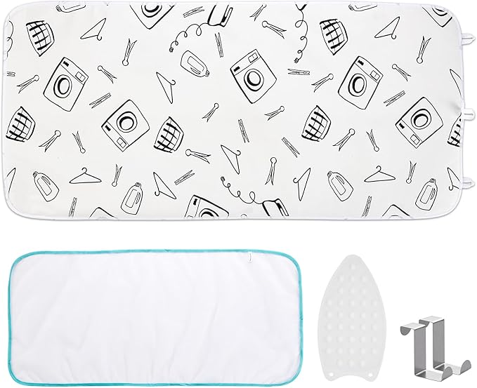 Seiritex Ironing Mat for Table Top, Portable Ironing Pad 39.4 x 18.9 inch Iron Board 5 in 1 Travel Iron Blanket for Counter top, Washer, Dryer, White