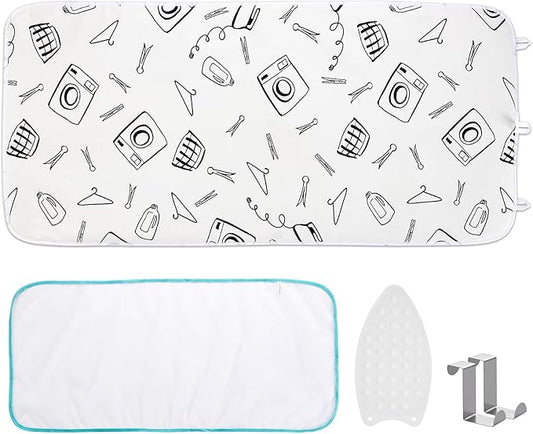 Seiritex Ironing Mat for Table Top, Portable Ironing Pad 39.4 x 18.9 inch Iron Board 5 in 1 Travel Iron Blanket for Counter top, Washer, Dryer, White