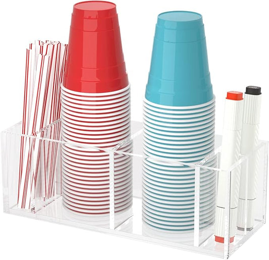 Double Cup Holder with Marker Slot, Party Cup Dispenser Acrylic Cup Organizer Mark Your Cup and Drink Up Caddy Modern Bar Counter Decor, Clear-NeatNest