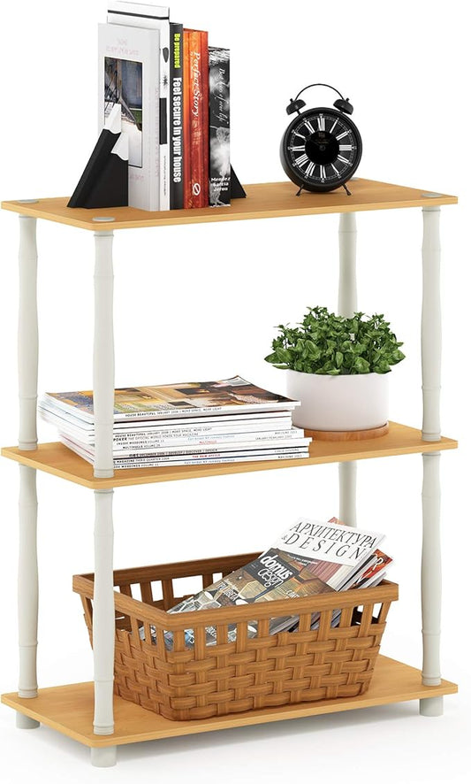 Furinno Turn-N-Tube 3-Tier Compact Multipurpose Shelf Display Rack with Classic Tube, Beech/White-NeatNest