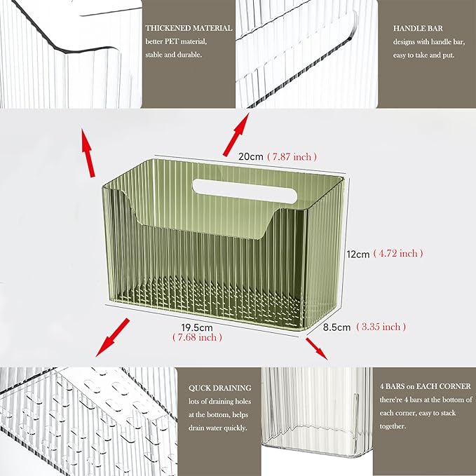 Set Of 2 Storage Organizer Bins Wall Mounted Shower Basket, Shower Caddy Stackable Clear Plastic Makeup Organizer Adhesive Hanging Bin for Bathroom, Kitchen, Cabinet, Pantry, BPA Free, Large, Clear-NeatNest