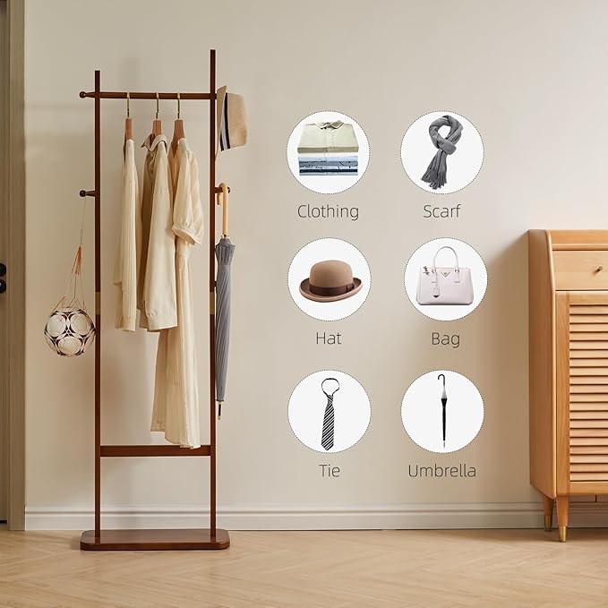 Coat Rack Tree Stand with Very Sturdy Base, Freestanding Small Clothes Rack Heavy Duty, Garment Hanging Racks for Kids and Adults, Space Saving Brown USYD-203-NeatNest