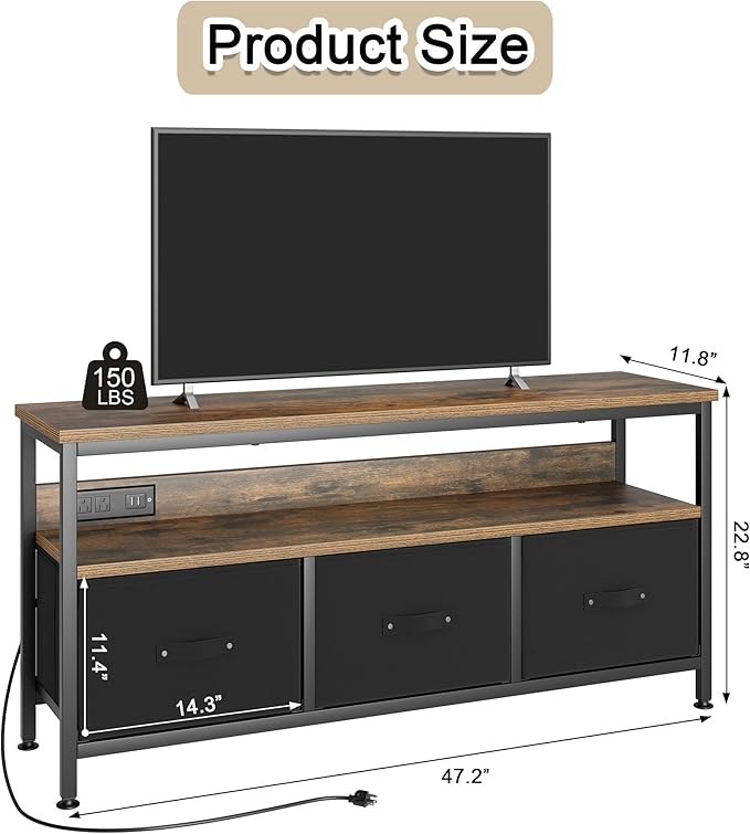 39" TV Stand for TVs up to 50", Media Console with Charging Station & LED Lights, 2 Drawer Storage Chest, Gaming Entertainment Center with Storage for Living Room, Brown, Medium-NeatNest