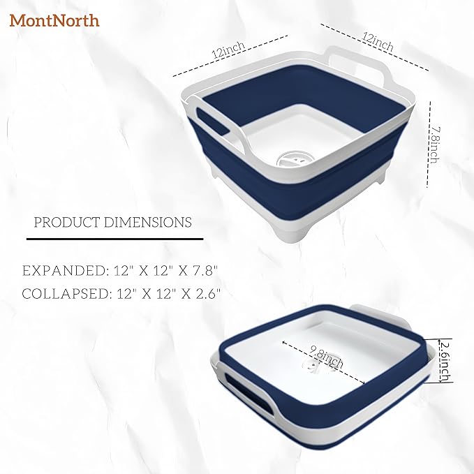 Collapsible Wash Basin 9L, Foldable Dish Tub with Drain Plug, Portable Collapsible Dish Basin, Camping Sink for Washing Dishes, Laundry & Kitchen Use (Navy Blue)-NeatNest