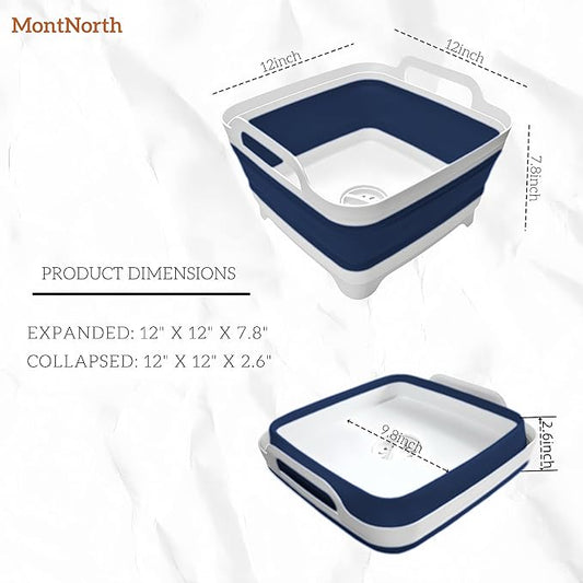 Collapsible Wash Basin 9L, Foldable Dish Tub with Drain Plug, Portable Collapsible Dish Basin, Camping Sink for Washing Dishes, Laundry & Kitchen Use (Navy Blue)-NeatNest