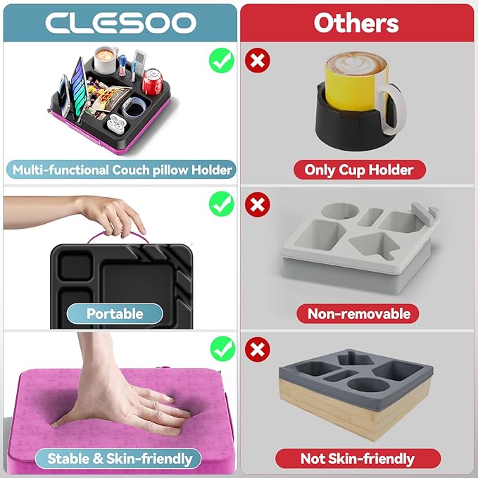 Couch Cup Holder Tray Couch Cup Holder Pillow Bed Tray Snack Sofa Bed Caddy Organizer Beach Sofa Drink Holder Anti-Spill Portable Snack Caddy Couch Remote Holder for Phone Pad Kindle Beverage Purple-NeatNest