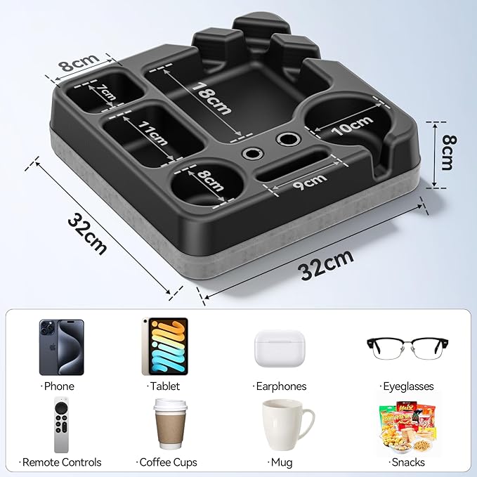 Couch Cup Holder Tray Couch Cup Holder Pillow Bed Tray Snack Sofa Bed Caddy Organizer Beach Sofa Drink Holder Anti-Spill Portable Snack Caddy Couch Remote Holder for Phone Pad Kindle Beverage Black-NeatNest