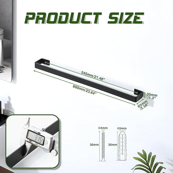 Alise Bath Hand Towel Holder, SUS304 Stainless Steel Towel Rack, Wall Mount Towel Hanger for Bathroom, Lavatory, Kitchen, Matte Black, 24 Inch