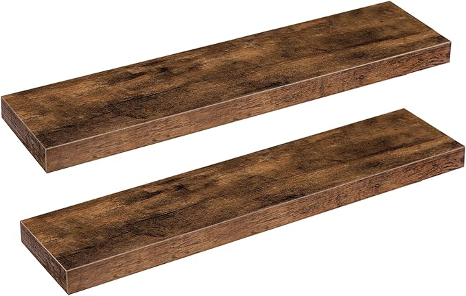HOOBRO Floating Shelves for Wall, Wall Mounted Shelf Set of 2, 31.5" Hanging Shelf with Invisible Brackets, for Wall in Bathroom, Bedroom, Toilet, Kitchen, Living Room, Office, Rustic Brown BF80BJP201-NeatNest