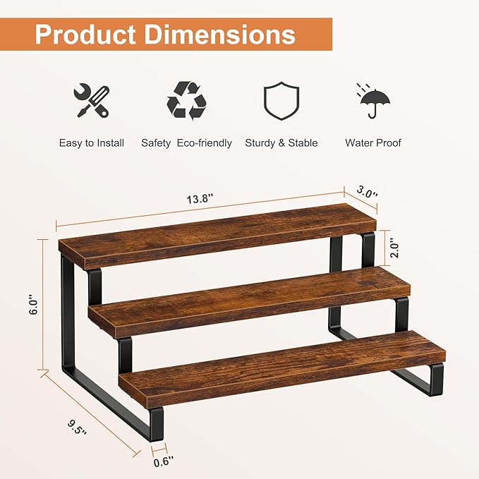 Giikin 3-Tier Spice Rack, 13.8 Inch Wood Countertop Spice Storage Holder, Kitchen Pantry Cabinet Organizer Cupboard for Spice Bottles, Jars, Seasonings, Baking Supplies, Metal Frame(Set of 2)-NeatNest