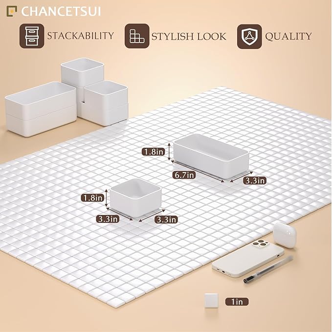 CHANCETSUI White Makeup Drawer Organizer for Vanity: Bathroom Cosmetic Organizers Trays and Storage, Stackable Plastic Drawers Organization.-NeatNest