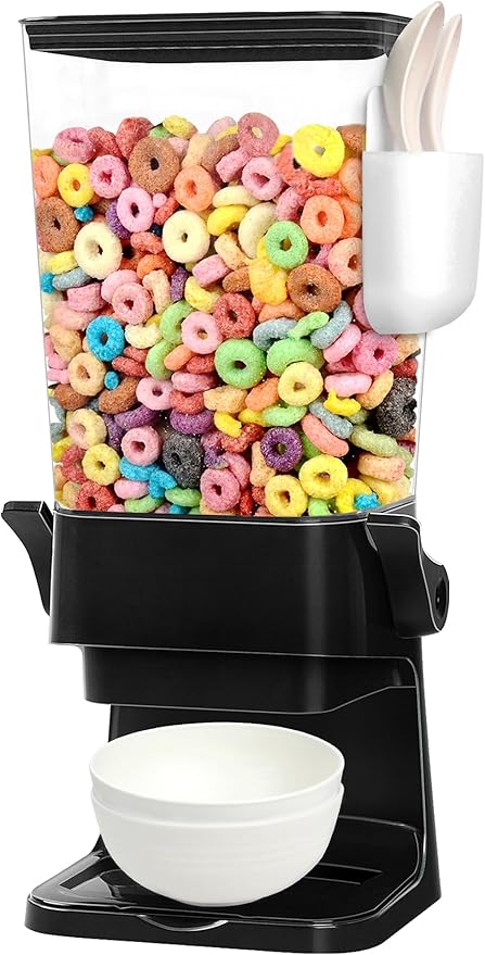 Cereal Dispenser Countertop with 2 Pack Bowls and Spoons 5.5 Qt Large Cereal Storage Container Holder for Pantry Dry Food Nut Dispenser Snack Candy Organizer Kitchen Organization for Oatmeal Granola-NeatNest