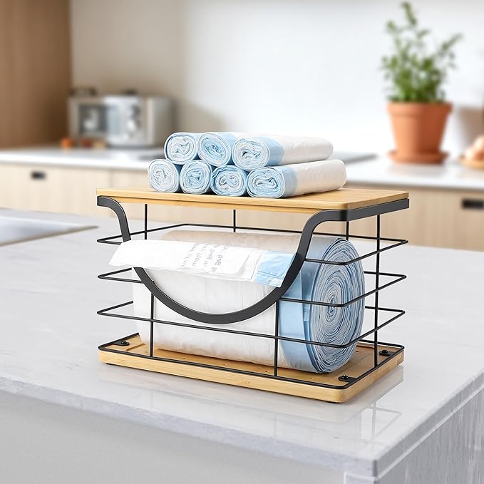 Extra Large Trash Bag Holder Under Sink Organizer Stackable Pantry Organizers and Storage with Lid, Wall Mounted Garbage Bag Dispenser Roll Holder for Kitchen Laundry Room Organization-NeatNest